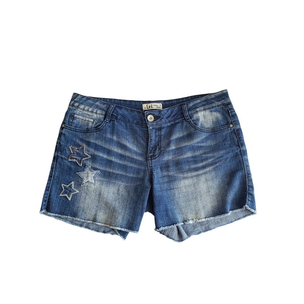Juniors LEI Cutoff Blue Jean Denim Shorts XL 17 Vintage Retro Y2K Stars Grunge